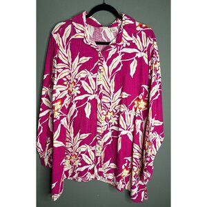 Westbound Women's XL Linen Blend Floral Tropical Button-Down Collared Shirt